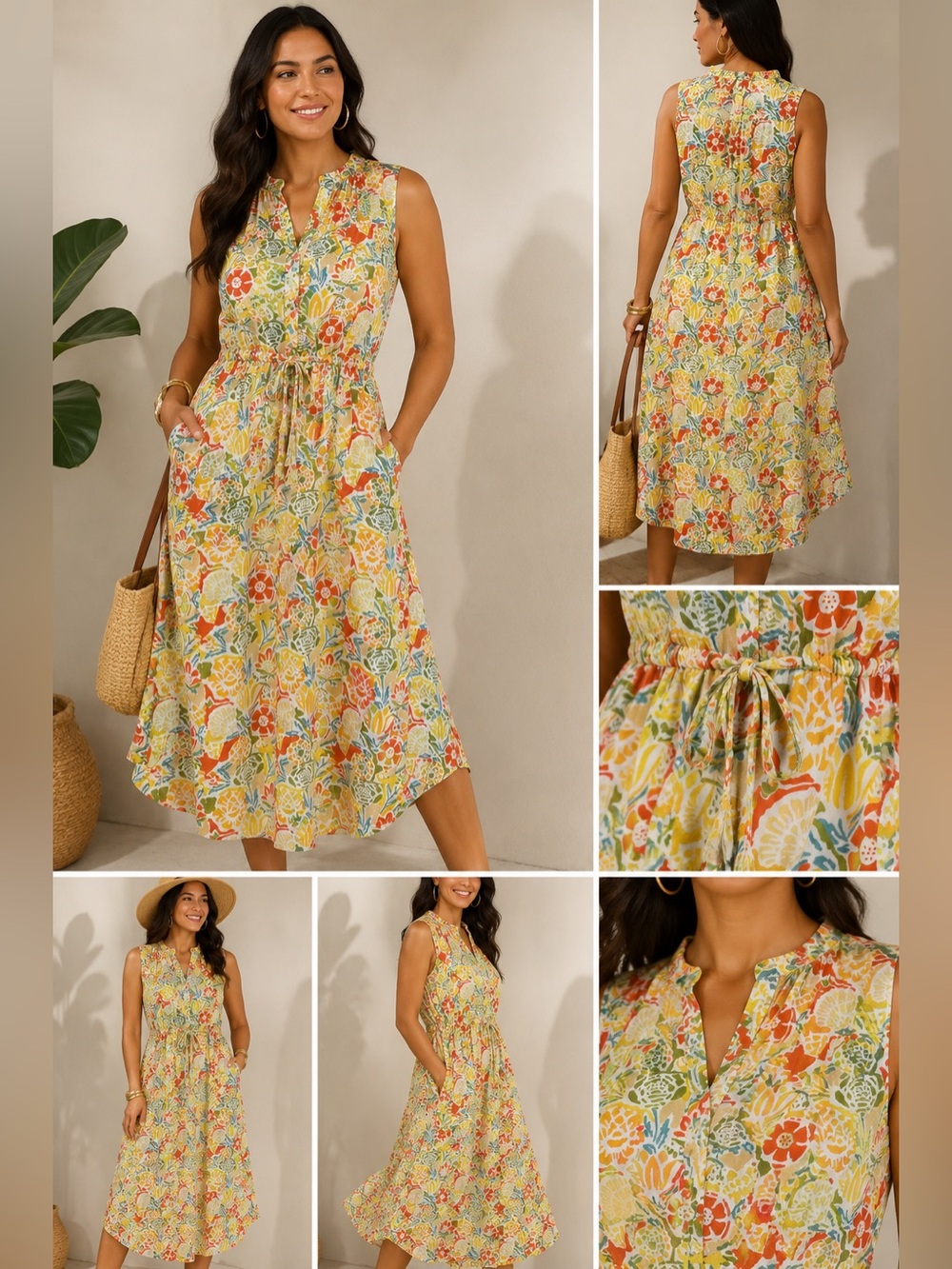 Velvet Graham & Spencer Floral Cotton Midi Dress XS Sleeveless Tie Waist